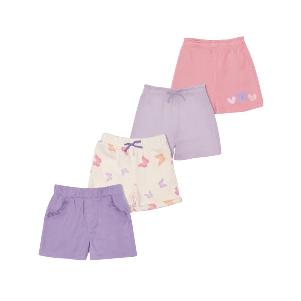 Pekkle Girls 4 Pack Pull On Elastic Waist Shorts Purple Pink Butterfly Hearts 2T
